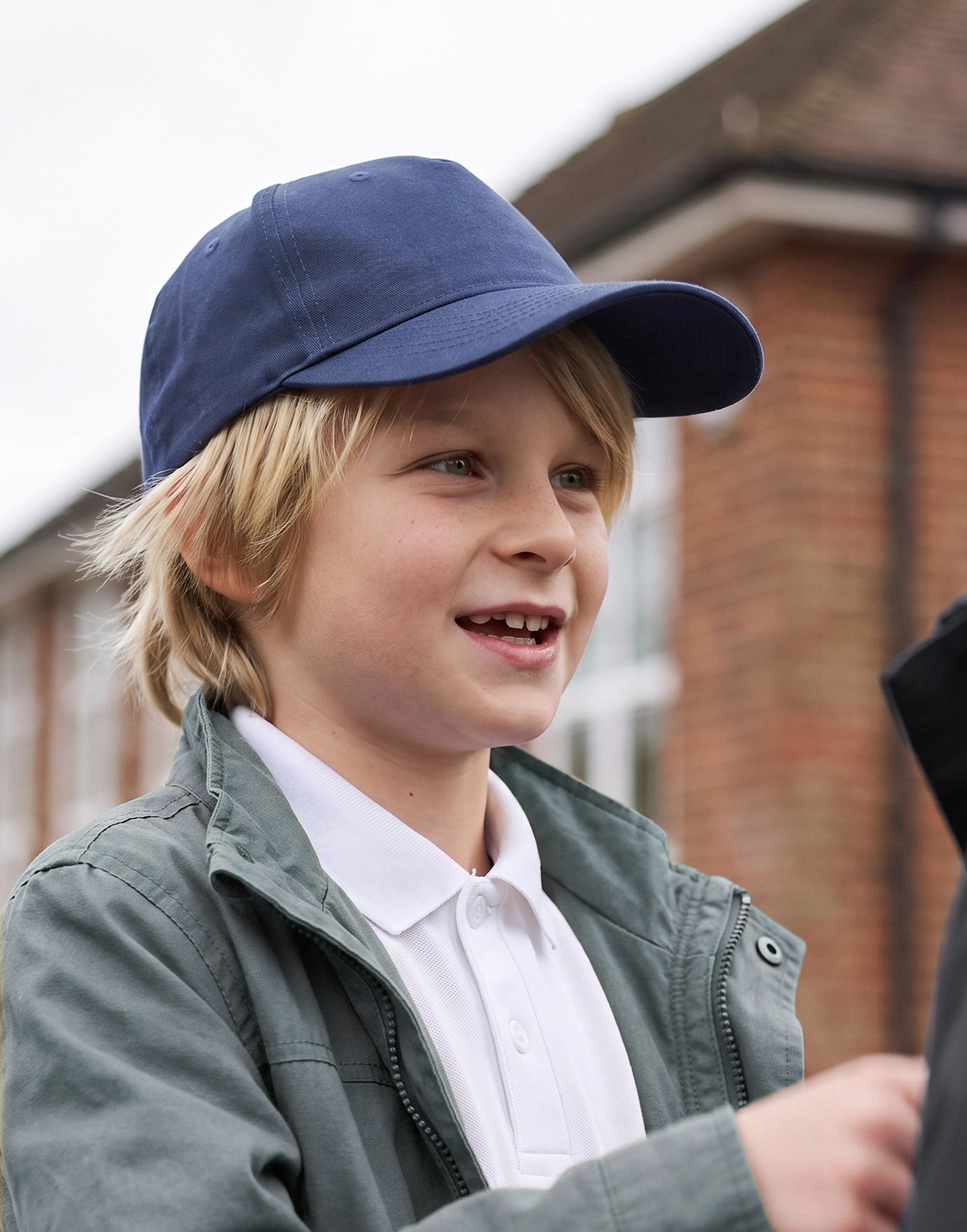 Navy Organic Cotton Junior 5-Panel Cap made from 100% OCS-certified organic cotton twill.