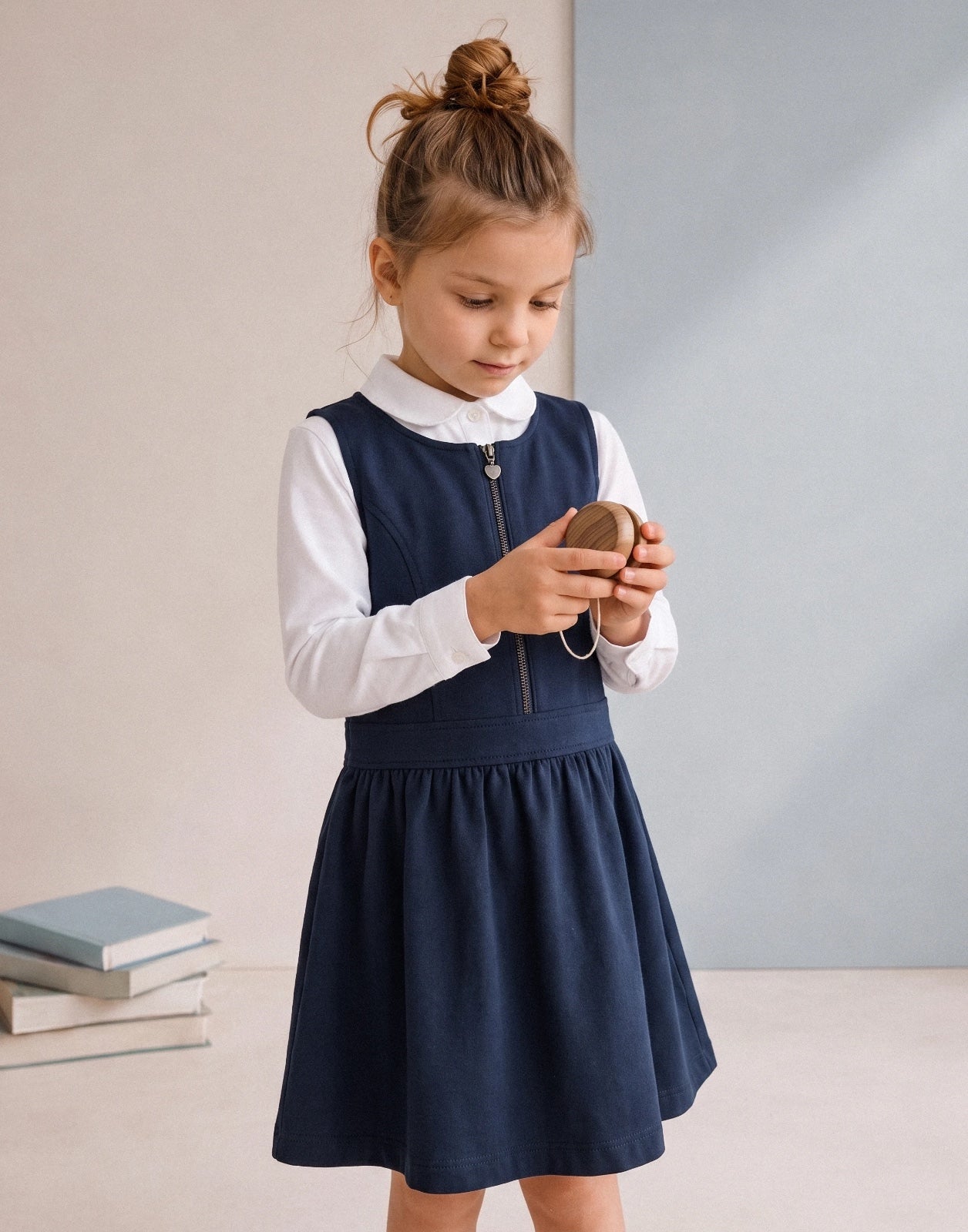 Zip Front School Pinafore – 100% Organic Cotton - Navy / 3