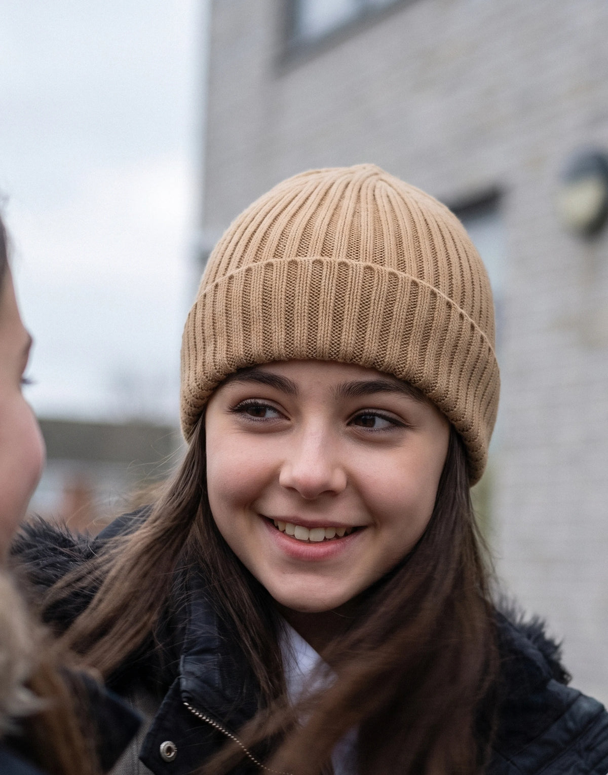 Children's organic cotton beanie hat in Biscuit made from GOTS-certified organic cotton.