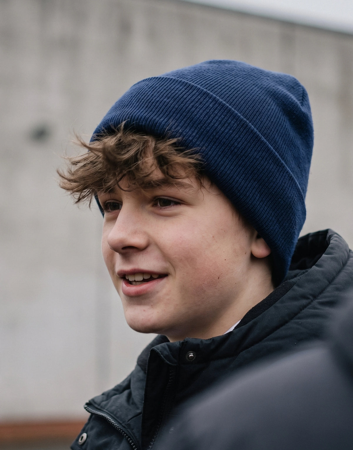 Oxford Navy organic cotton cuffed beanie made from 100% OCS-certified organic cotton.