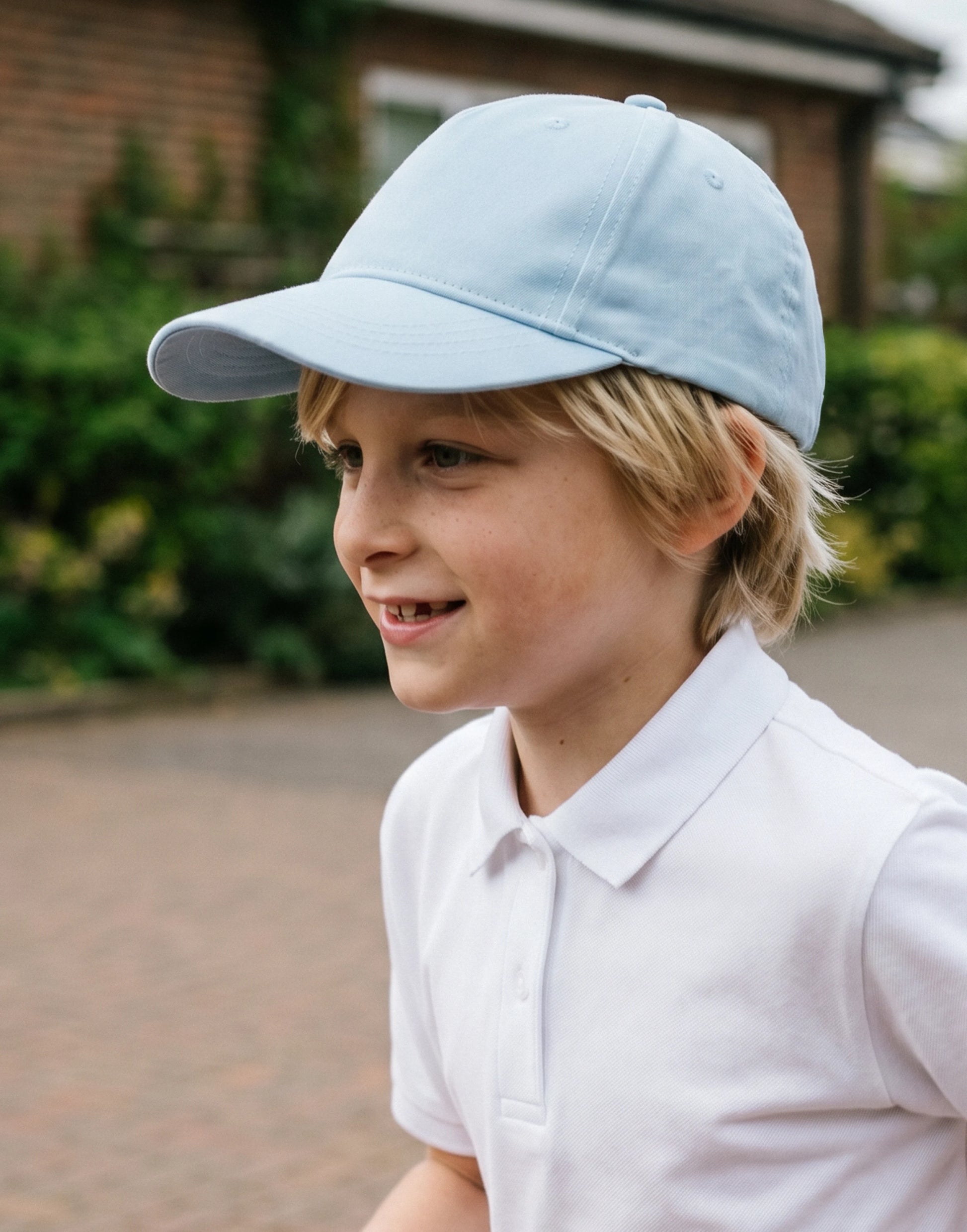 Sky Blue Organic Cotton Junior 5-Panel Cap made from 100% OCS-certified organic cotton twill.