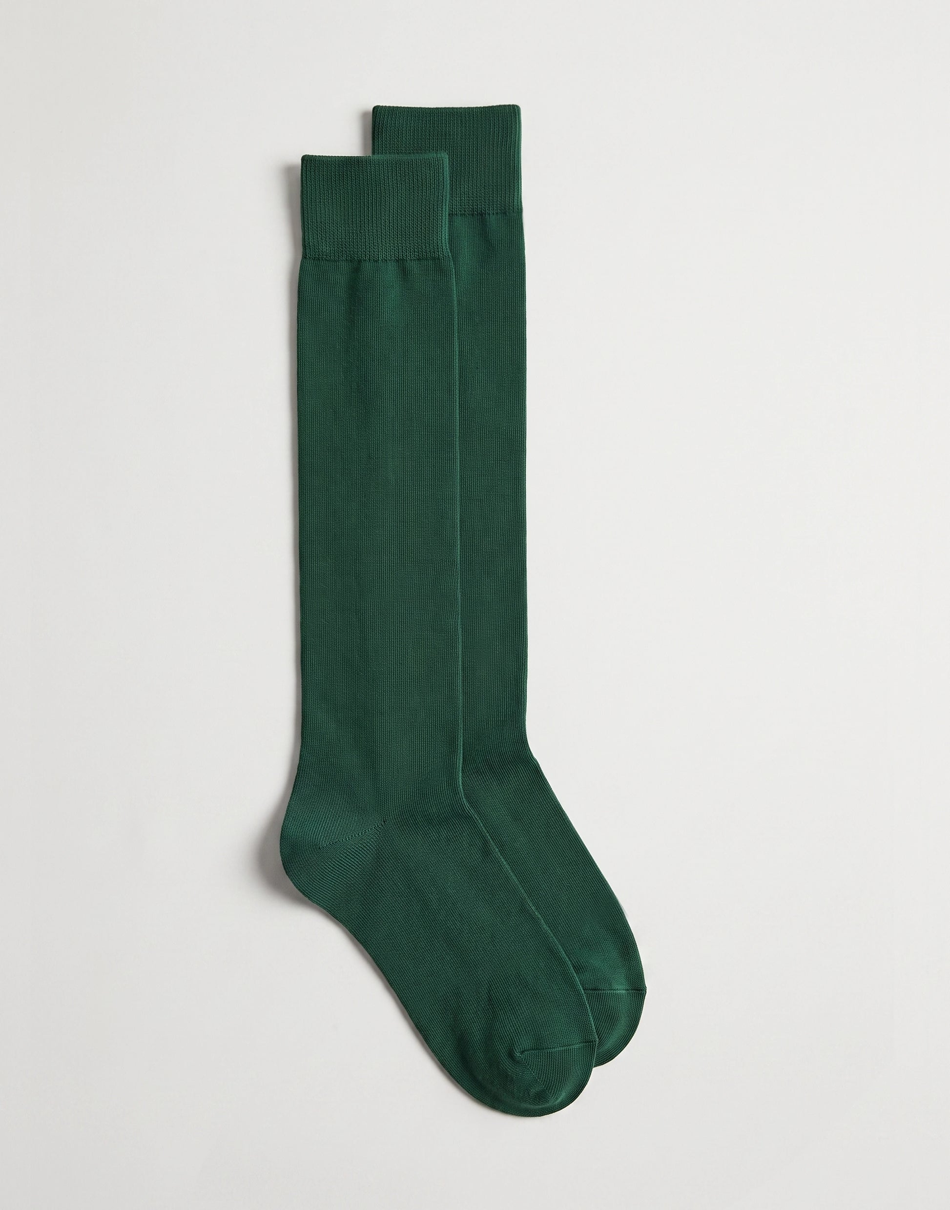 Bottle green organic cotton knee-high school socks made from GOTS-certified organic cotton.
