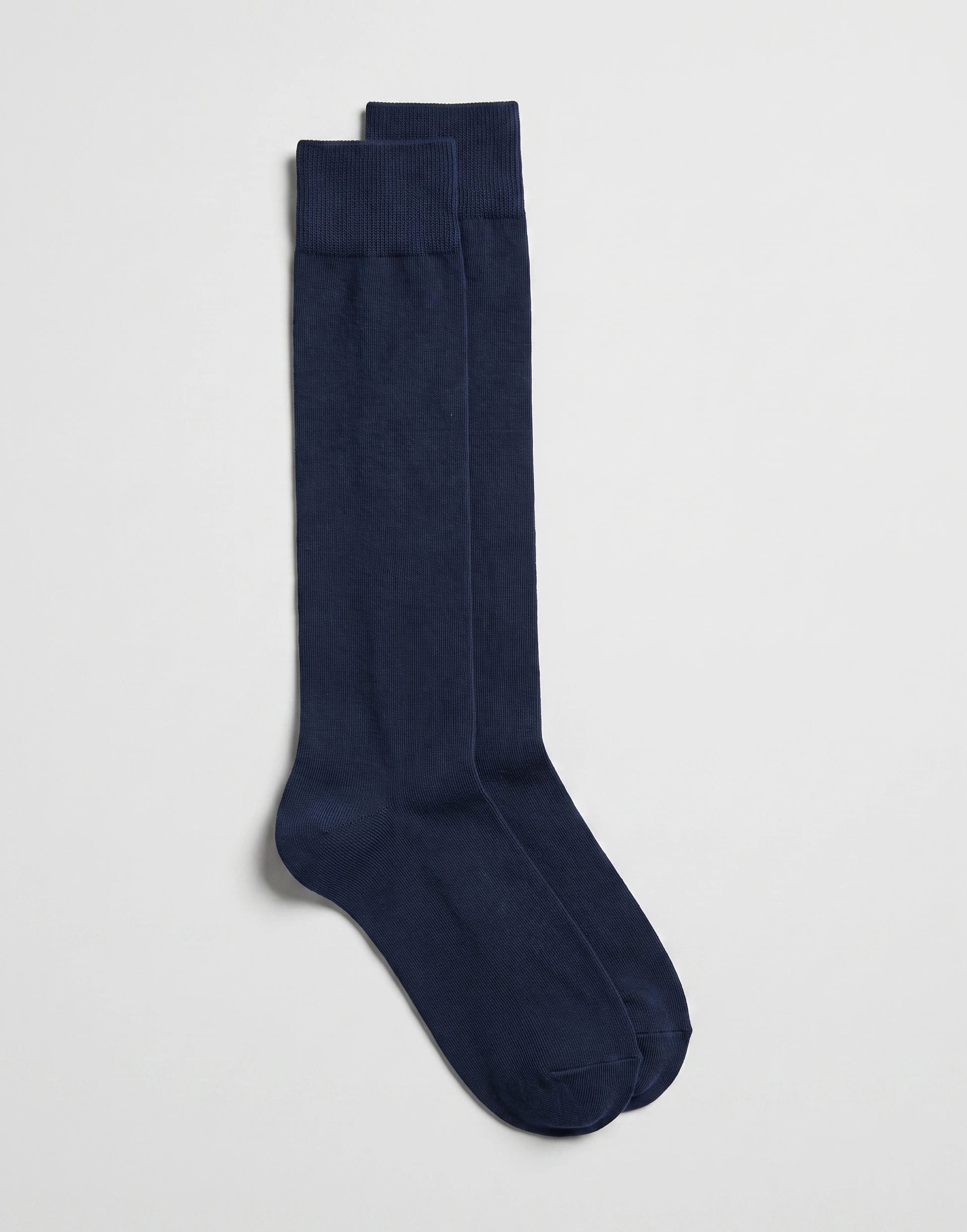 Navy organic cotton knee-high school socks made from GOTS-certified organic cotton.