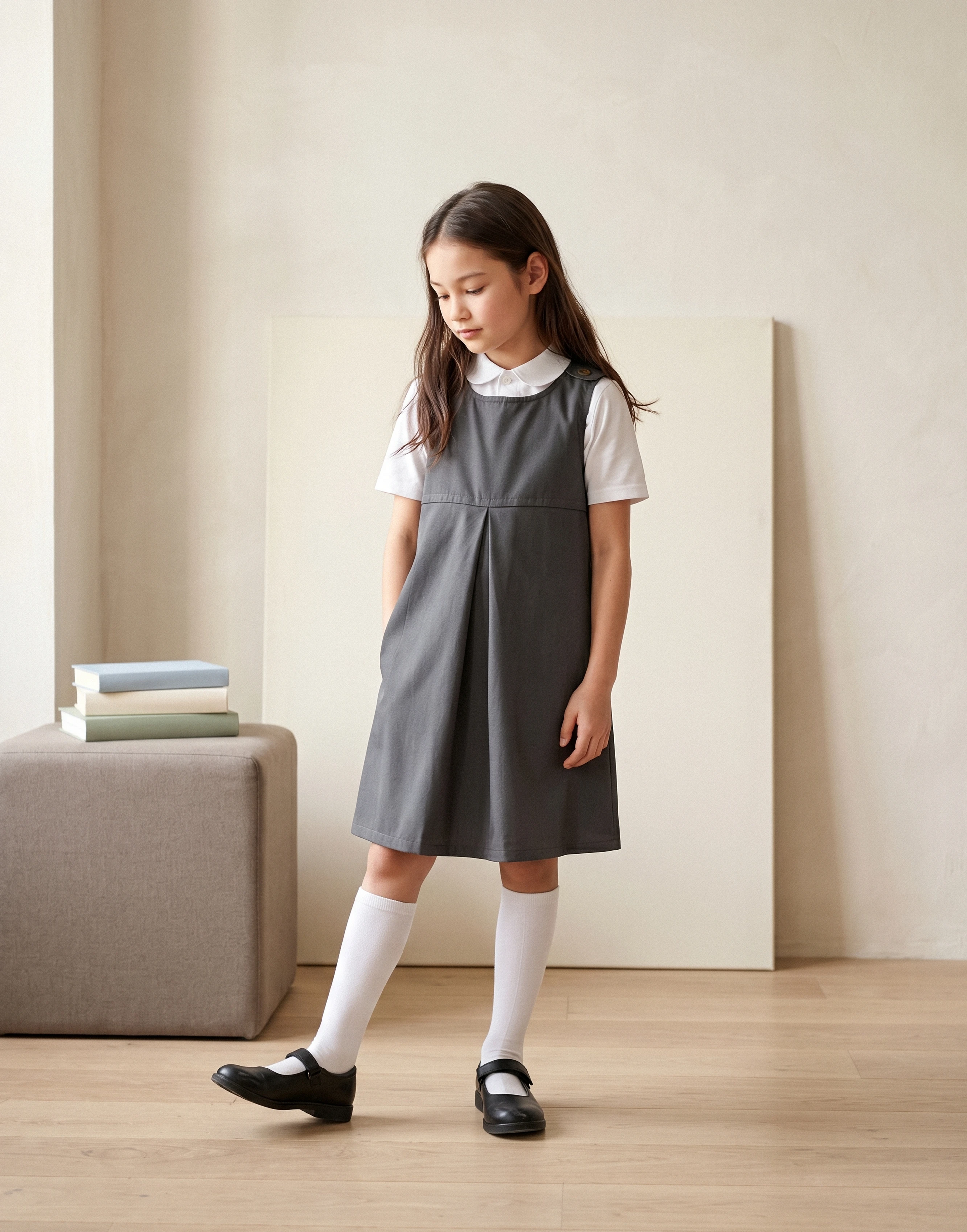 grey uniform dress School Pinafore with Front Pleat | Organic Cotton RTW MONTSAND I just wanted to Size:1 (US 6-8) 6 Years Adorable and