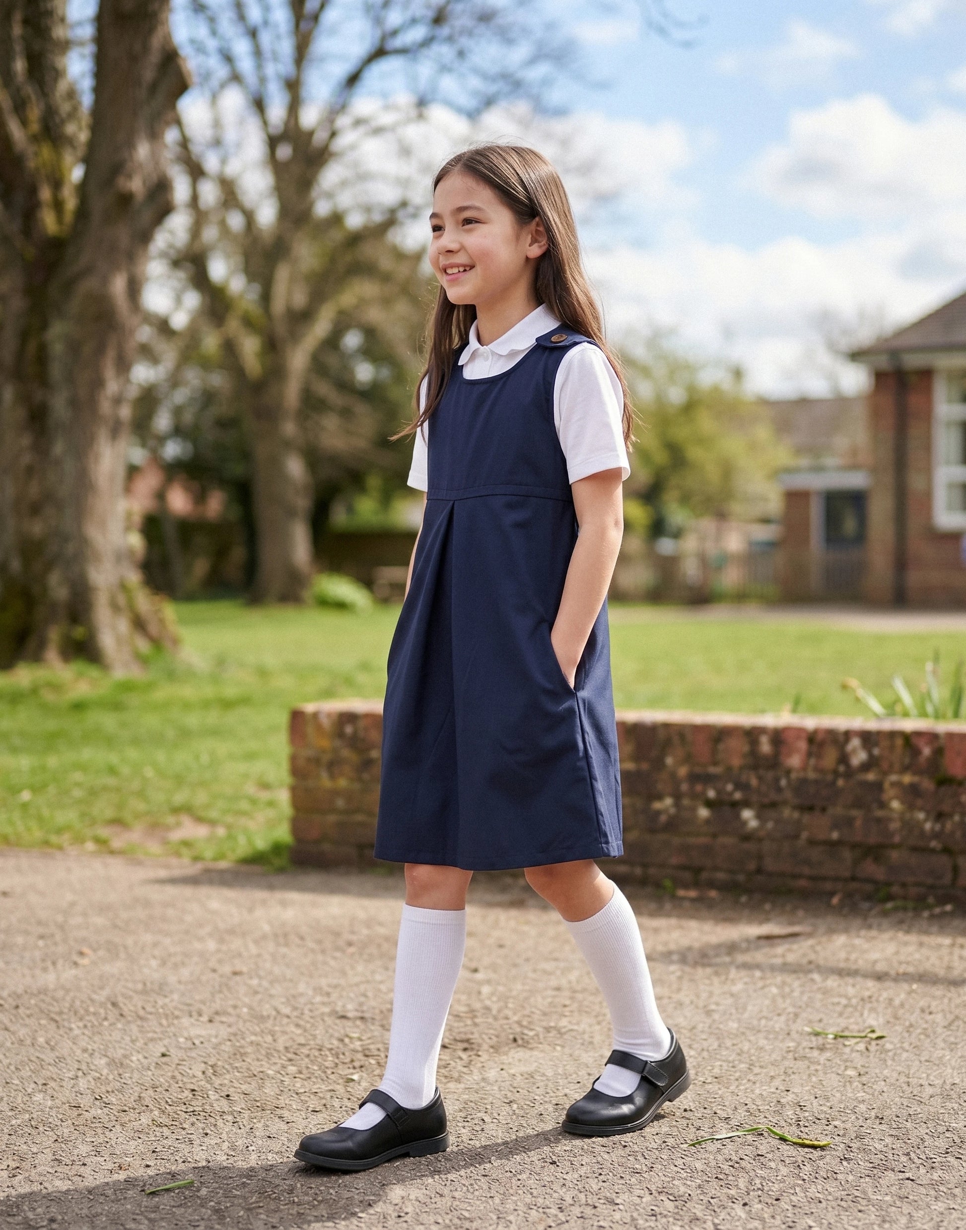 School Pinafore Dress with Front Pleat | Organic Cotton