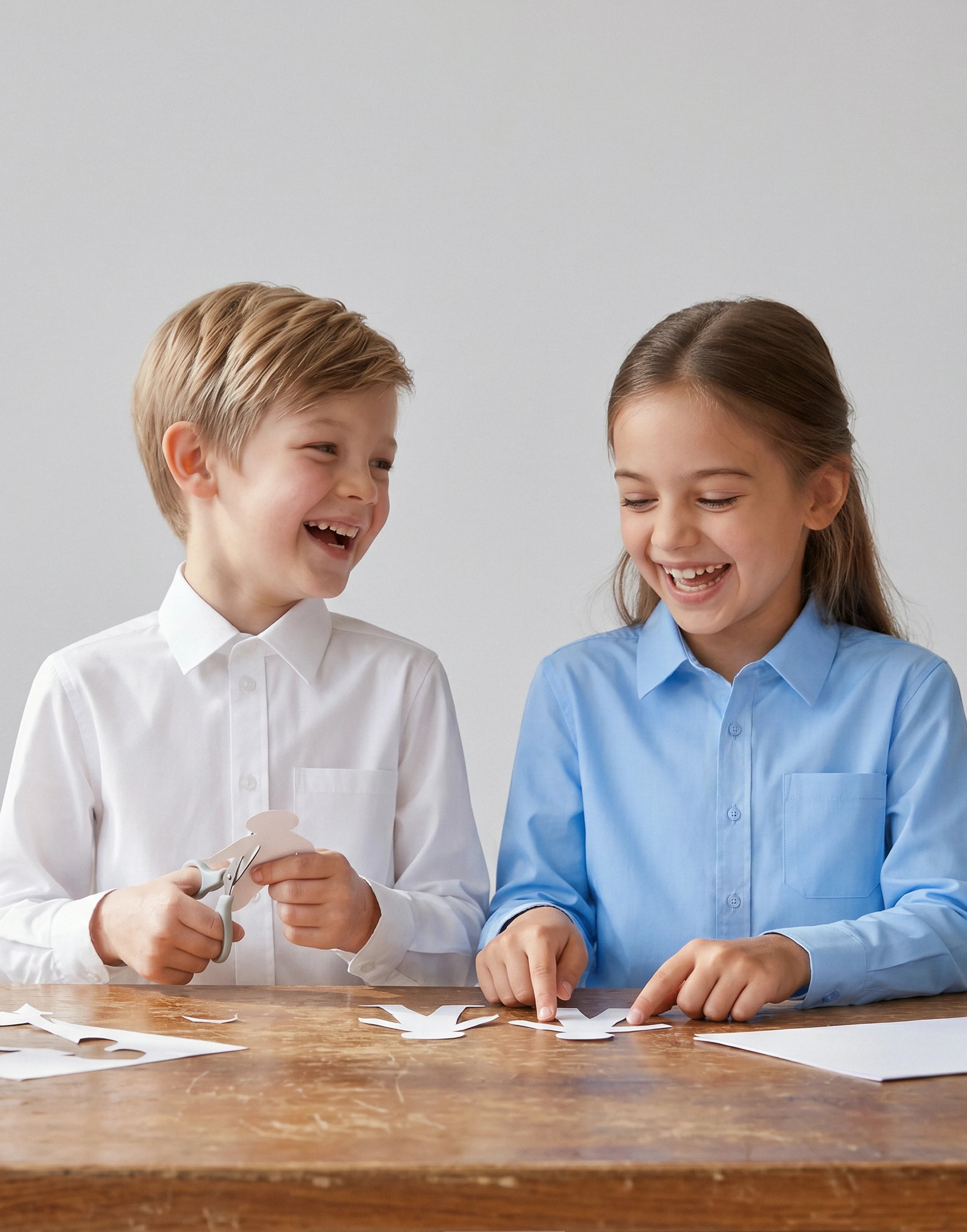 Slim fit unisex long sleeve school shirt in white and blue colours made from 100% GOTS-certified organic cotton