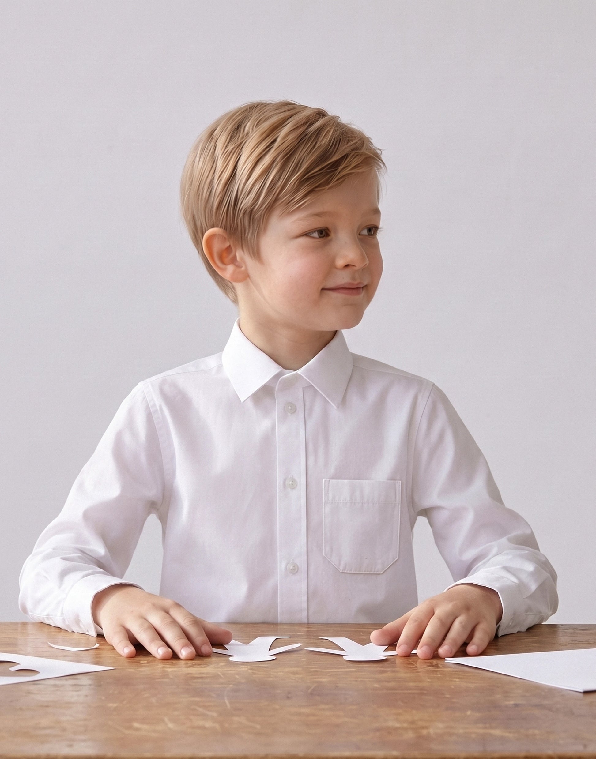 Slim fit unisex long sleeve school shirt in white made from 100% GOTS-certified organic cotton