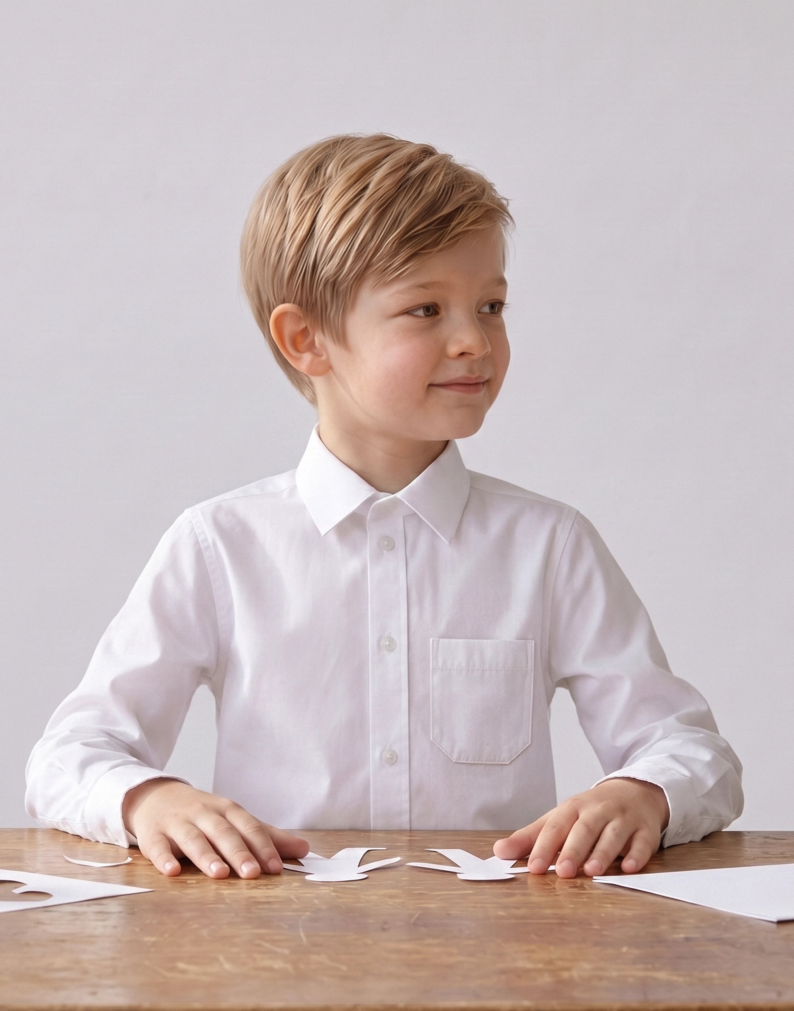 Slim fit unisex long sleeve school shirt in white made from 100% GOTS-certified organic cotton