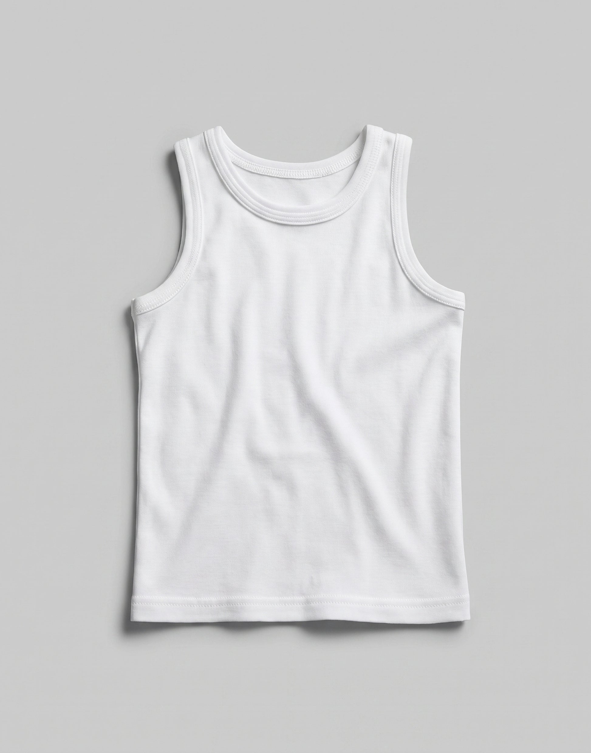 Close-up of the soft organic cotton jersey fabric and ribbed neckline on the EcoOutfitters unisex vest.