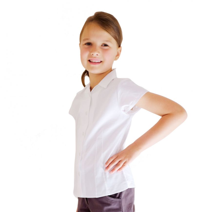 Kids Girls Revere Collar Blouse School Uniform Shirts White Short Sleeve